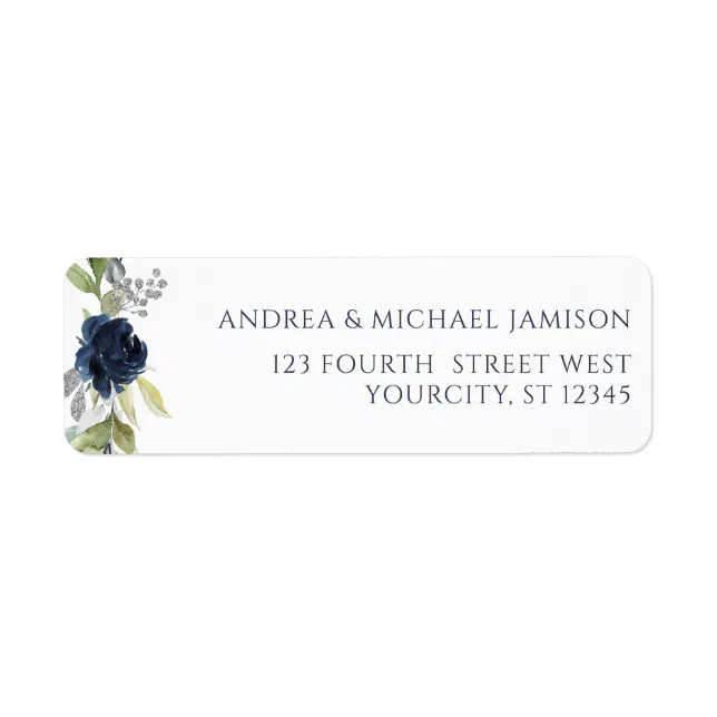 Navy Blue Watercolor Floral Wedding Address Label | Zazzle