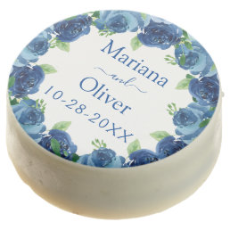 Navy Blue Watercolor Floral Wedding Chocolate Covered Oreo