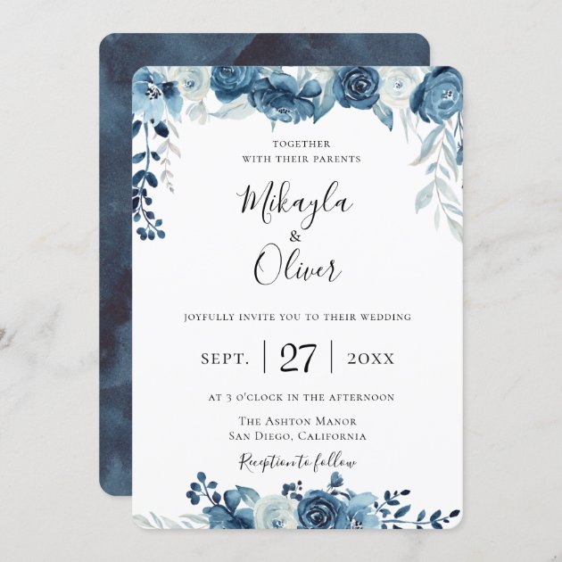 Sonora Wedding Invitation & RSVP Postcard, Navy Blue Wedding discount Invitation, Watercolor Wedding Invite, Customized Invitation, Art Deco Wedding