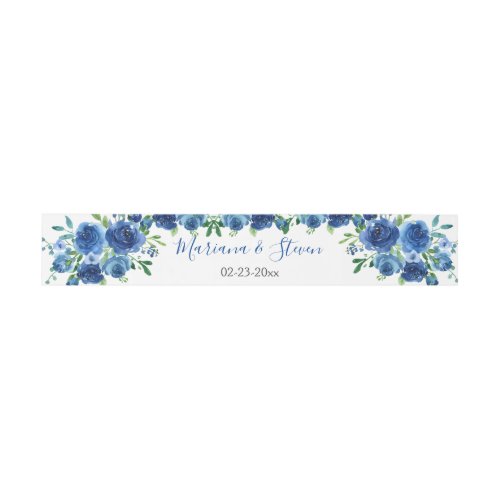 Navy Blue Watercolor Floral Wedding Invitation Belly Band