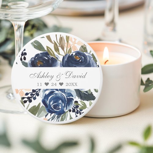 Navy Blue Watercolor Floral Wedding
