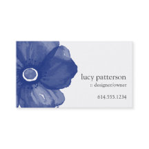 Navy Blue Watercolor Flower Business Cards