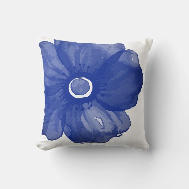 Navy Blue Watercolor Flower Pillow (Front)