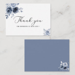 Navy blue watercolor flowers and leaves baby  show note card