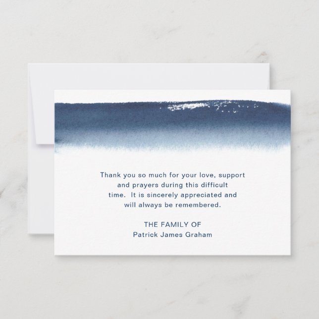 Navy Blue Watercolor Funeral Sympathy Thank You Card (Front)
