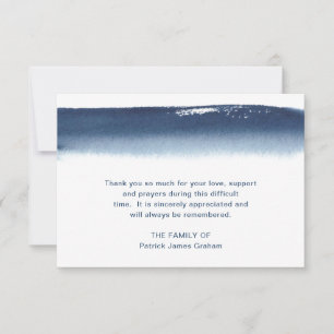 Navy Blue Watercolor Funeral Sympathy Thank You Card