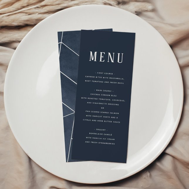 Navy Blue Watercolor Geometric Gala Menu (Navy Blue Watercolor Geometric Gala Menu)