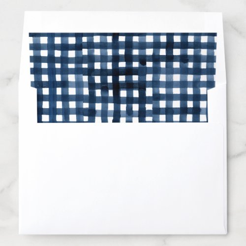 Navy Blue Watercolor Gingham Pattern Envelope Liner