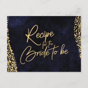 Navy Blue Watercolor & Gold Bride Recipe Card