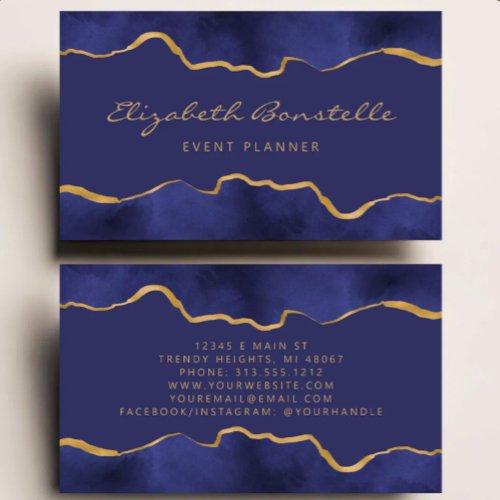 Navy Blue Watercolor Gold Foil Luxury Business Card