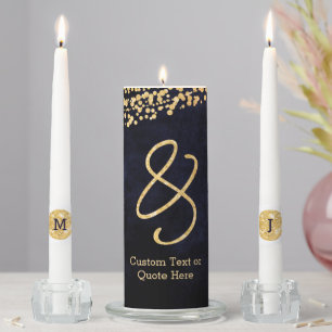 Navy Blue Watercolor & Gold Glam Wedding Monogram Unity Candle Set