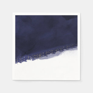 Navy Blue Watercolor & Gold Modern Chic Elegant Paper Napkins