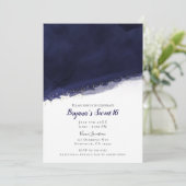 Navy Blue Watercolor & Gold Modern Chic Sweet 16 Invitation (Standing Front)