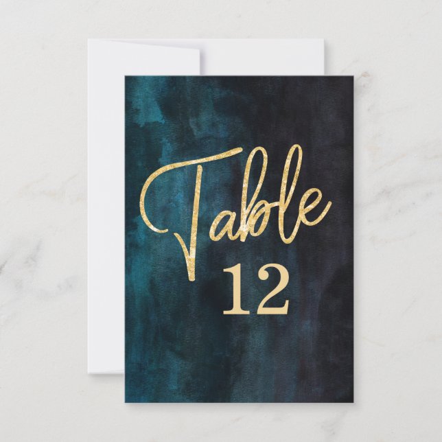 Navy Blue Watercolor & Gold Table Number Seating (Front)