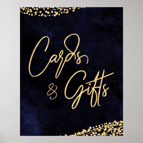 Navy Blue Watercolor  Gold Wedding Cards  Gifts Poster
