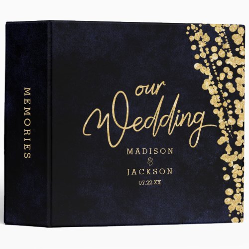 Navy Blue Watercolor  Gold Wedding Photo Album Binder