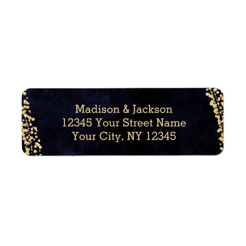 Navy Blue Watercolor  Gold Wedding Return Address Label