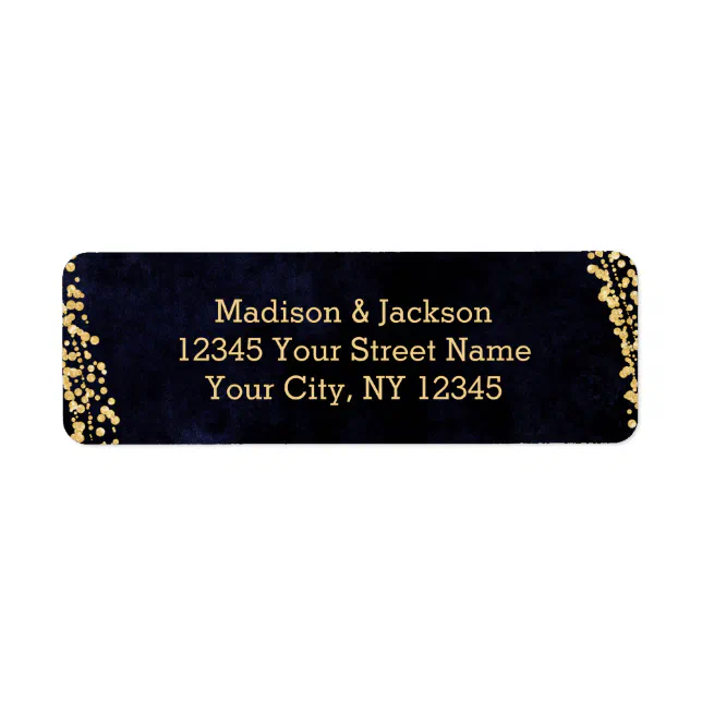 Navy Blue Watercolor & Gold Wedding Return Address Label | Zazzle