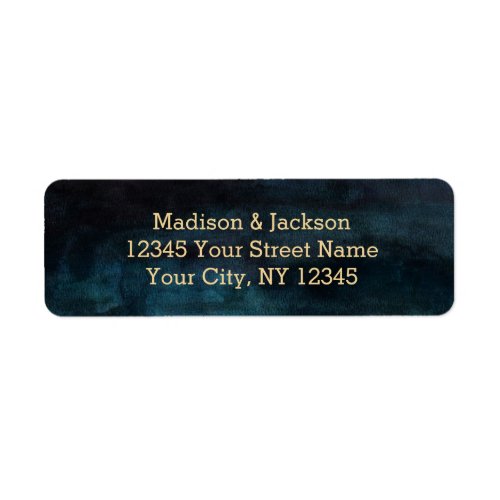 Navy Blue Watercolor  Gold Wedding Return Address Label