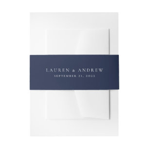 Navy Blue Watercolor Greenery Invitation Invitation Belly Band