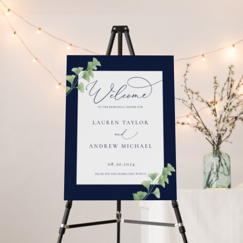 Navy Blue Watercolor Greenery Rehearsal Dinner Foam Board