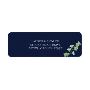 Navy Blue Watercolor Greenery Return Address Label