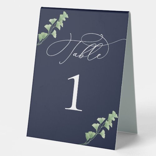 Navy Blue Watercolor Greenery Wedding Table Number Table Tent Sign