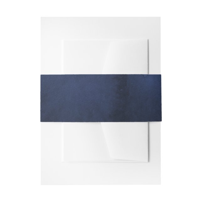 Navy Blue Watercolor Invitation Belly Band (Front Example)