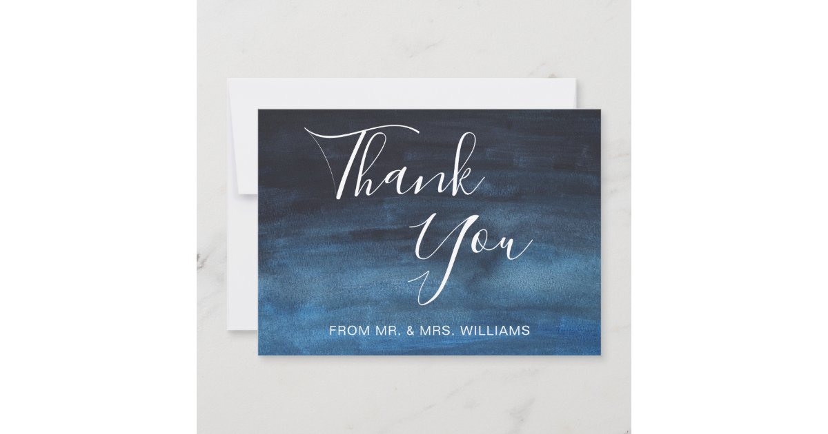 Navy Blue Watercolor Modern Winter Wedding Thank You Card | Zazzle