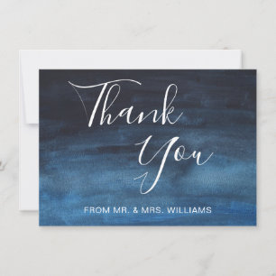 Navy Blue Watercolor Modern Winter Wedding Thank You Card