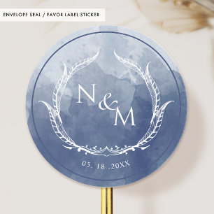 Navy Blue Watercolor Monogram Envelope Seal /Favor