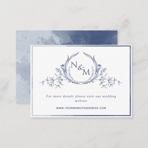 Navy Blue Watercolor Monogram Wedding Website Enclosure Card