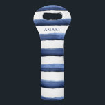 Navy Blue Watercolor Nautical Stripe Pattern Wine Bag<br><div class="desc">Chic navy blue watercolor stripe pattern,  personalized wine bag. Features,  single template text line in coordinating blue color for your name or initials.</div>