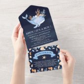 Navy Blue Watercolor Nautical Whale Baby Shower All In One Invitation (Tearaway)