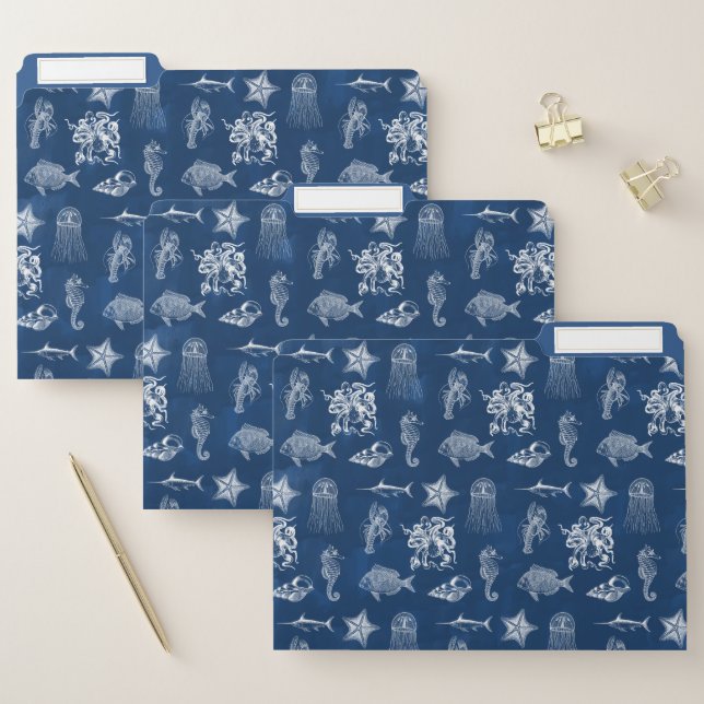 Navy Blue Watercolor Ocean Marine Animals File Folder (Set)