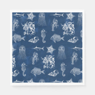 Navy Blue Watercolor Ocean Marine Animals Napkins