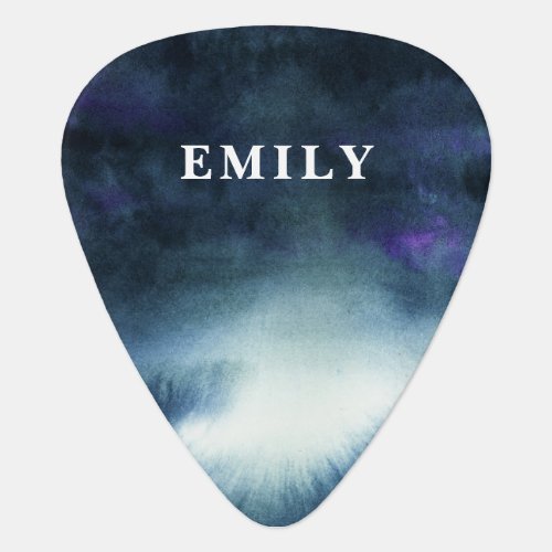 Navy Blue Watercolor Ombre  Add Name Guitar Pick