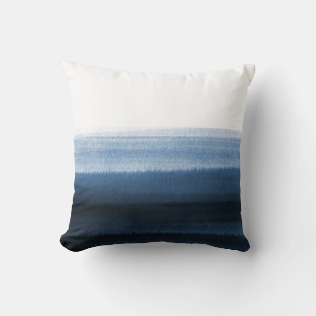 Navy Blue Watercolor Ombre Throw Pillow (Front)