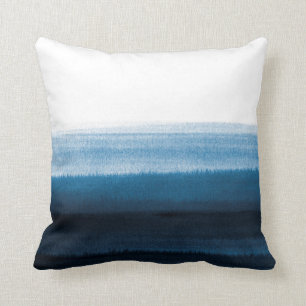 Navy Blue Watercolor Ombre Throw Pillow