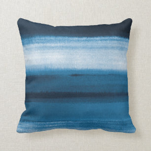 Navy Blue Watercolor Ombre Throw Pillow
