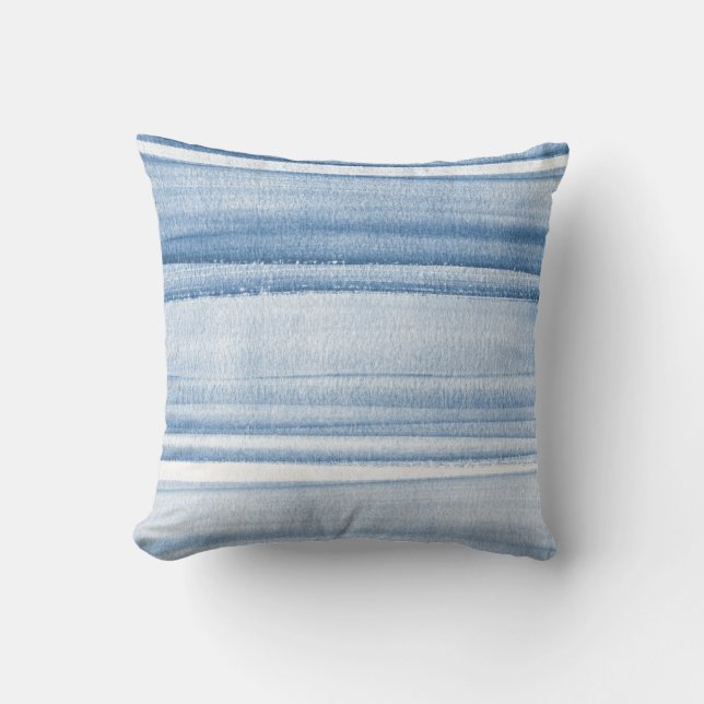 Navy Blue Watercolor Ombre Throw Pillow (Front)