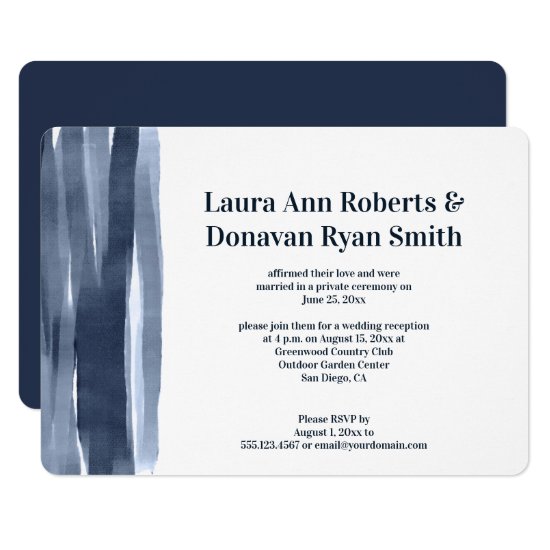 Navy Blue Watercolor Paint Strokes Reception Only Invitation