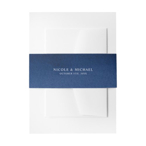 Navy Blue Watercolor Personalized Wedding Invitation Belly Band