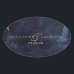 Navy Blue Watercolor & Rose Gold Monogram Wedding Oval Sticker<br><div class="desc">Navy Blue Watercolor & Rose Gold Faux Foil Lettering Perfect for Fall or Winter Wedding Monogram Favor Stickers With trendy Hand Lettered Script font! ~ Check my shop to see the entire wedding collection with this design!</div>