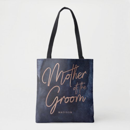 Navy Blue Watercolor Rose Gold Mother of the Groom Tote Bag