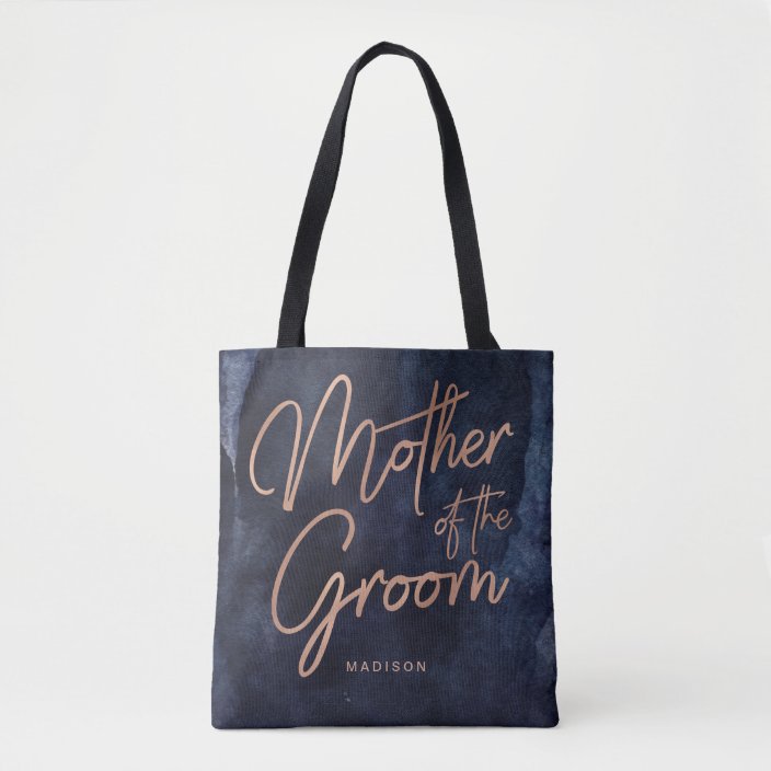 navy and rose gold bag