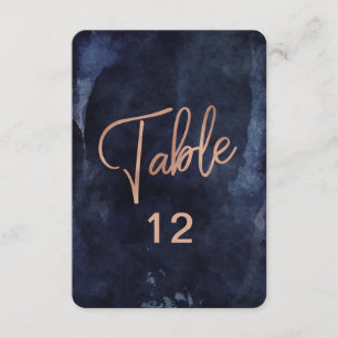 Navy Blue Watercolor Rose Gold Table Number Chart
