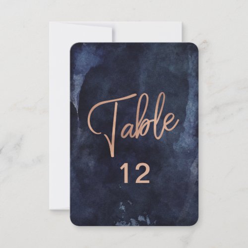Navy Blue Watercolor Rose Gold Table Number Chart