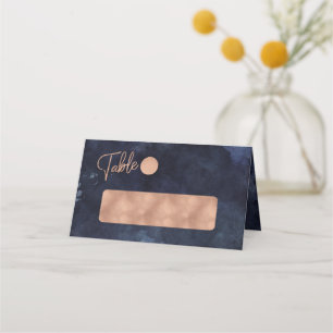 Navy Blue Watercolor & Rose Gold Table Number Place Card