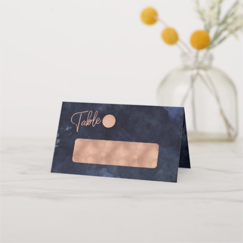 Navy Blue Watercolor  Rose Gold Table Number Place Card